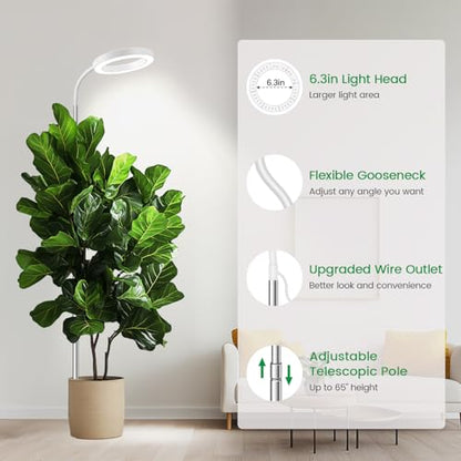 Halo Grow Light, Full Spectrum with Gooseneck, 3 Pack | 6000K Plant Light,3 Colors Modes,5 Dimmable Levels,6/12/16H Timer,65'' Height Adjustable,Soil Insert - size: White-3Pack