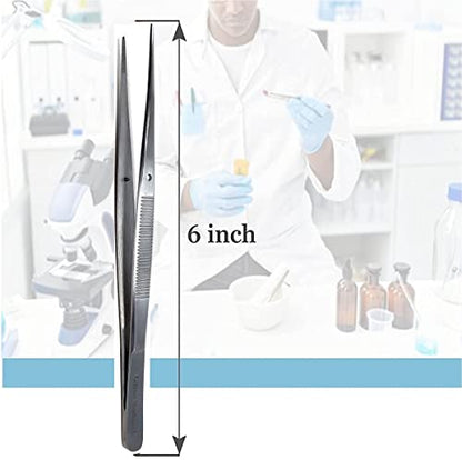 Lab Tweezers High Precision Forceps, 6" (15.2 cm), Fine Strong Point tweezers, Stainless Steel (6" Straight) - size: 6" Straight