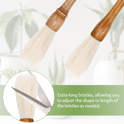 Cactus Plants Cleaning Brushes,Wooden Handles with Goat Hair Bristles,Garden Plant Cleaning Tools,Mild and Soft,Extra-Long Bristles，Three Different Lengths, Suitable for Various Plants and Scenarios.