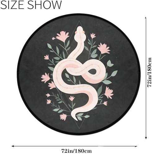 keepcute 6ft Round Dark Botanical Snake Area Rug Gothic Floral Floor Mat | secure non slip backing, machine washable, stain resistant. - color: Snake and Flower, size: 6' (Round)