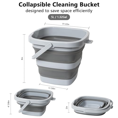 Collapsible Bucket, 1.32 Gallon 5L Small Mop Bucket for Cleaning, Car Washing, Portable Tub for Camping, RV, Beach, Sand, Fishing, Garden, Space Saving Plastic Water Basin Ice Buckets - color: All Grey, size: 5L