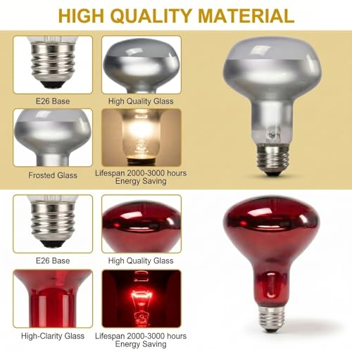 2Pack 100W Reptile Heat Lamp, Day & Night Basking Lamp Combo | UVA Daylight Heat Bulb & Infrared Red Night Heating Light, Terrarium Heat Lamps for Reptiles, Bearded Dragon, Lizard, Chicken