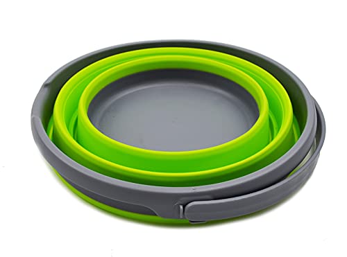 SAMMART 10L (2.6 Gallon) Collapsible Plastic Bucket - Foldable Round Tub - Portable Fishing Water Pail - Space Saving Outdoor Waterpot, Size 33cm Dia (1, Dark Grey/Fluorescent Green) - color: Dark Grey/Fluorescent Green