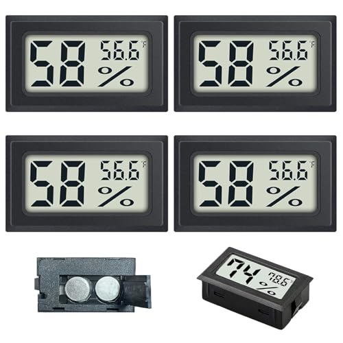 Mini Hygrometer Thermometer 10-99% LCD Mini Hygrometer Digital -58-158 ℉ Small Thermometer 4Pcs for Incubator, Reptile, Terrarium Jar Outdoor Living..