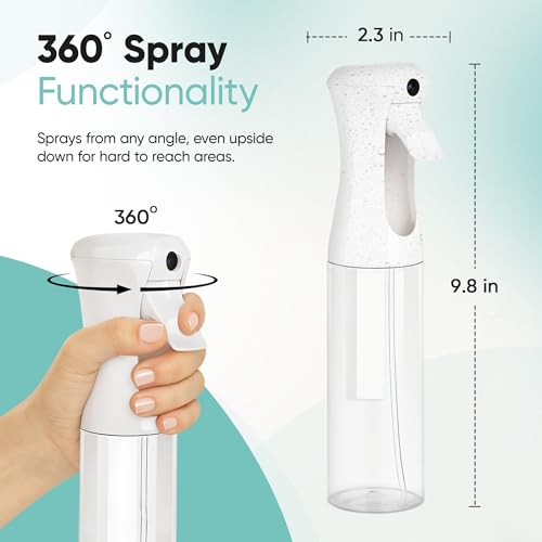 Spray Bottle for Hair – Continuous Mist Spray Bottle for Hair Care, Styling, Cleaning, Plants, Pets & Essential Oils (White, 10oz)