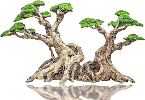 Novelsite Fish Tank Decorations - Large Bonsai Trees with Faux Moss- Aquarium Rocks Aquascaping- Made of Sandstone 17" x 8.6" x 5" Enhance Aquatic Landscape with Realistic Natural Look - color: Tree-bonsai, size: Tree-Bonsai-L