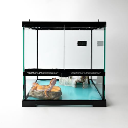 Reptile Glass Tank 12"*12"*12" Terrarium Habitat with Double Hinge Door and Top Screen Ventilation for Bearded Dragon,Lizard,Leopard Gecko,Snake,Hermit Crab with Carpet and Hygrothermograph - size: 12x12x12inch