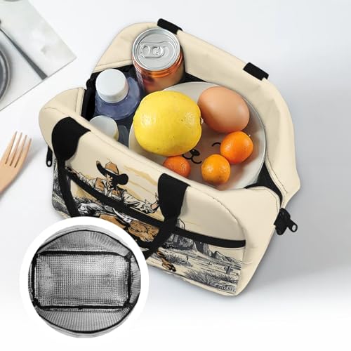 Lightweight Kids Lunch Bag Highland Cow: Aztec Western Insulated Lunch Box Main Compartment - Holds Sandwich + Fruit - Keeps Fresh - Great for Cowboy Theme Day, Picnic & School - color: Aztec Western Highland Cow