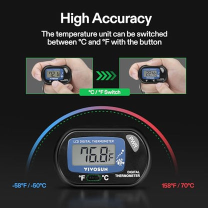 VIVOSUN 8-Pack LCD Digital Aquarium Thermometer Fish Tank Water Terrarium Temperature with Suction Cup for Turtle - size: 8 packs