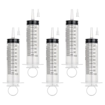100ml Large Syringe, 5 Pack Plastic Syringes for Liquid with Tip Adapter | 100cc Large syringe for thick liquids & Scientific Labs, Oil Transfer, Plant Watering & Refilling, Glue, Individual Sealed - style: 100 ML