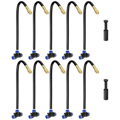 M METERXITY 1-Set Brass Misting Nozzles Tees, 8inch/20cm Tube Len 3-in-1(Dripping, Spraying, Shutoff) Adjustable Copper Water Mister Sprayers for 1/4 Inch Tubing Irrigation [Gold Tone, Black] - size: 8inch/20cm