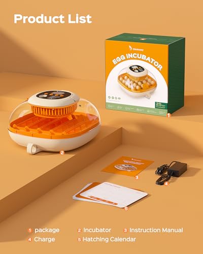 Chickcozy 25 Egg Incubator, Automatic Egg Turner with Thermometer Seat and Humidity Control, Egg Candler, 360° View with Clear Window, Incubators for Hatching Chicks (Sunlit Orange) | Automatic Egg Turning, Humidity Control, Built-In Egg Candler, Digital