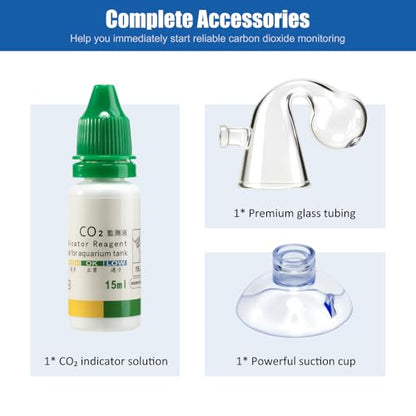 CO2 Glass Drop Checker Aquatic CO2 Test Monitor Kit for Fish Tank Planted Aquarium with Solution & Suction Cups