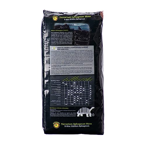 Galápagos (05203) 5-Star Golden Sphagnum Moss | Long-Fiber Snake Bedding, Reptile Substrate & Terrarium Moss for Frogs, Toads, Carnivorous Plants, Leopard Geckos, Snakes, and Amphibians, 1/3 Pound
