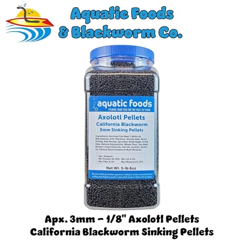 Axolotl Blackworm Pellets. 3mm-1/8 Sinking California Blackworm Medium Pellets for Medium/Large Axolotl, Frogs, Shrimp, Salamanders, Newts, Snails…5-lbs 6oz Jar - size: 5.38 Pound (Pack of 1)