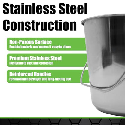 Grip Stainless Steel Bucket (1 Gallon) - Great for Pets, Cleaning, Food Prep - Hang on Fences, Cages, Kennels - Home, Garage, Workshop - size: 1 Gallon