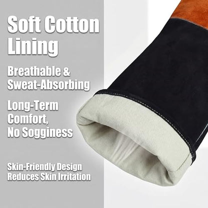 Long Leather Welding Gloves Animal Handling Scratch Bite Proof | 24 Inch Full arm coverage.Flame-retardant split leather shields against intense welding heat and animal bites. - color: Black