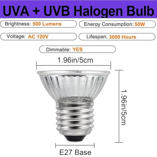 4 Packs 50W Bulb UVB UVA Reptile Light Bulb for Reptiles and Amphibians Use for Turtle, Bearded Dragon, Lizard Cages Heat Lamp Replacement Bulb,Works with Various Lamp Fixtures.