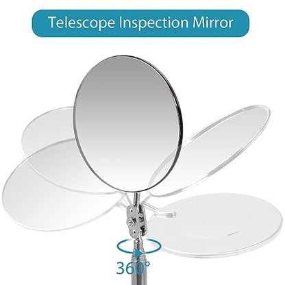 Telescoping Flexible Circular Mirror - 360 Rotation with Extended Handle - Round Inspection Mirror for Vehicle Condition (3 Inch Dia) - size: 3 Inch