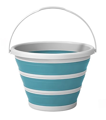 10L Portable Collapsible Silicone Bucket for Camping Fishing Car Wash, Blue | 10L Large Silicone Foldable Bucket with Hanging Handle, Multifunctional Portable for Car Wash Fishing Camping Outdoor Travel - color: Peacock Blue