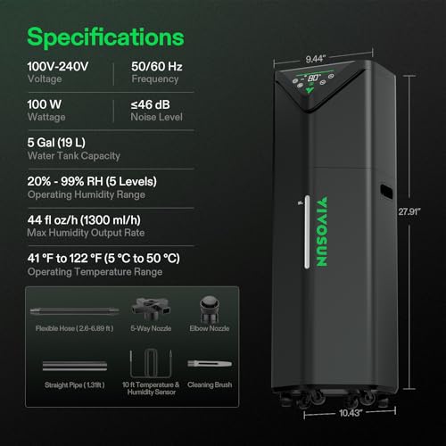 VIVOSUN AeroStream H19 Intelligent Environmental 19L Humidifier with Temp & Humidity Probe, Top Control Panel, Smart Remote Control, Designed Specifically for Use with Grow Tents | VPD Control, Smart Auto Humidity Adjustment, 19L Large Capacity, Grow Syst