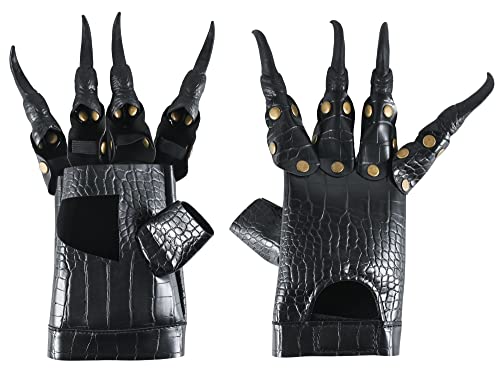 Faux Leather Claw Costume Gloves - Black Lizard Skin Scary Animal Gloves