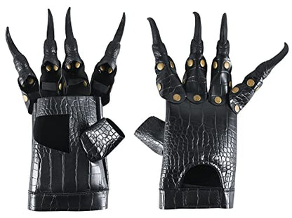 Faux Leather Claw Costume Gloves - Black Lizard Skin Scary Animal Gloves