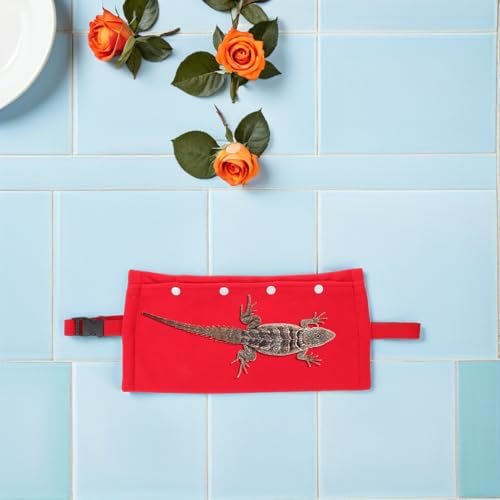 BESTonZON Reptile Transport Sling Adjustable Breathable Pet Travel Carrier Bag for Small Animals with Red Exterior Suitable for Bearded Dragons Chameleons Geckos Outdoor Use