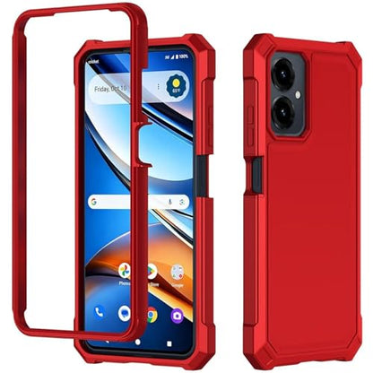 for Cricket Icon 2026 U656AC Slim Tough Hybrid Phone Case + Tempered Glass + Extreme Band (Red) - color: Red