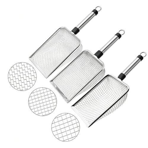 Soil Sifter for Gardening 3 Pack, Stainless Steel Garden Sand Soil Compost Sifter with Handle (2/3.8/5 mm Mesh), Gardening Tool & Reptile Sand Scoop for Litter Cleaning, Rocks Shell Sifting