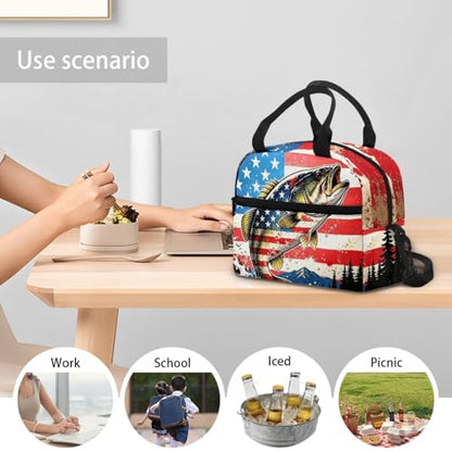 Kids Lunch Bag American Fishing Style: All-Weather Spacious Enough for Full Day Meal Good for Fishing with Dad, Camping & Road Trip - color: American Fishing