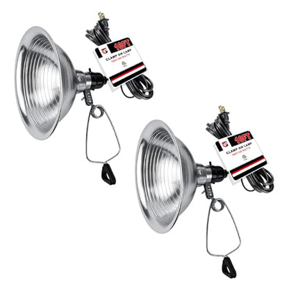 EP Clamp Lamp Light with Detachable 8.5 Inch Aluminum Reflector, 150 Watt E26 Socket (No Bulb Included), 10 Foot 18/2 SPT-2 Cord Cord, 2 Pack - size: 10