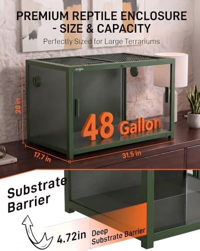 48 Gallon Reptile Tank, Gecko Reptile Enclosure Front Sliding Door | Stackable ventilation Gecko reptile terrariums Tank anti-escape locks and no-fingerprint handles humidification atomization - color: Green, size: 48 Gallon