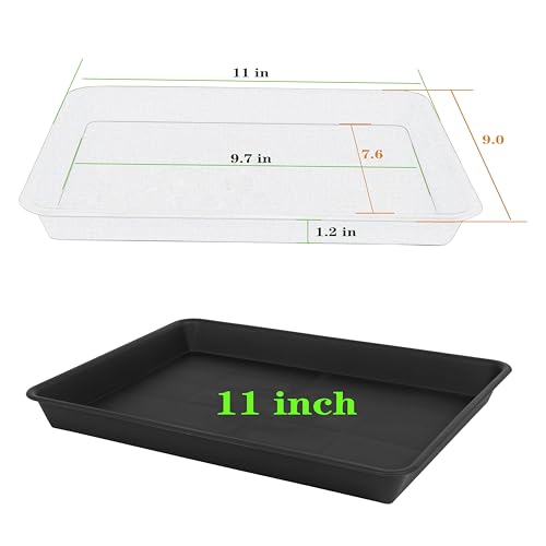 VUWEZ Plant Saucer Growing Tray, Seed Starter Tray Rectangular, Heavy Sturdy Plastic Plant Drainage Saucers, Plant Drip Trays for Pots, Seed Starter Growing Trays (11 x 9 inch, 2 Pack) - color: Black, size: 11'' x 9'' x 1.2'' (2 pack)
