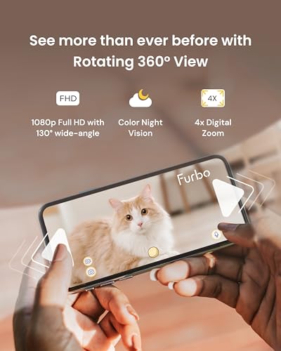 Furbo 360° Cat Camera [No Monthly Fee] | 360° Rotating Live View, Meowing Alerts, Treat Toss, 2-Way Audio, Night Vision, Smart Home Kitten Monitoring, No AI Alerts - style: Cat 360° Camera