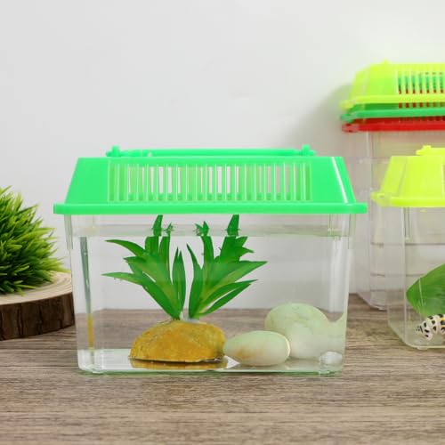 POPETPOP Portable Fish Tank Small Plastic Aquarium with Handle 5.90X4.33X3.74In Transparent Turtle Box Handheld Aquarium for Fish Turtle Hamsters Travel and Home Use