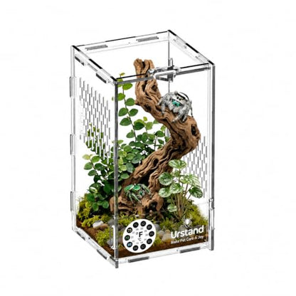 Jumping Spider Enclosure, Front-Opening Acrylic Spider Terrarium with Magnetic Door, Laser-Cut Biomimetic Ventilation System, Escape-Proof for Feeder Insects - size: 4.3"x4.3"x7.8"