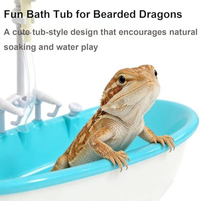 Small Bearded Dragon Pool with Water Fountain, Reptile Bath Tub | Gentle circulating water flow with rainfall faucet, compact reptile bath tub for bearded dragons, geckos, and small reptiles