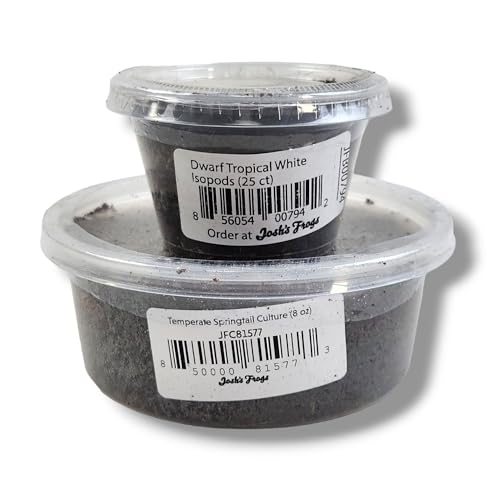 Josh's Frogs Isopods and Springtails Bundle, 25 ct/8 oz | Dwarf Tropical White Isopods, Temperate Springtails, Bioactive Clean Up Crew Bugs