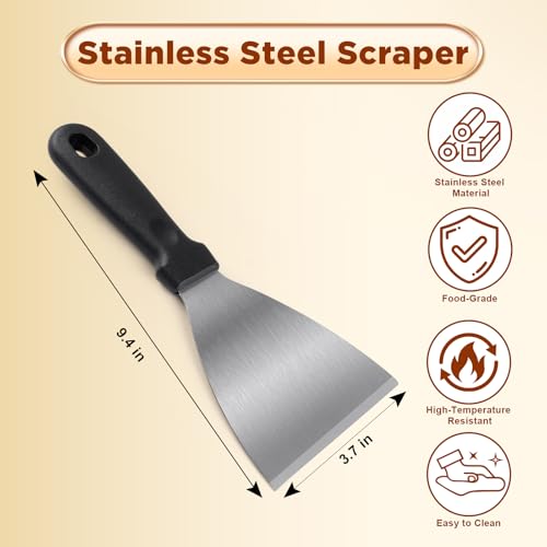Griddle Scraper，Stainless Steel Grill Scraper,Slant Edge Metal Spatula for Teppanyaki Flat Top BBQ,Grill Cooking,Frying Steak Pork Chop Chicken Chop,Dishwasher Safe - style: Griddle Scraper