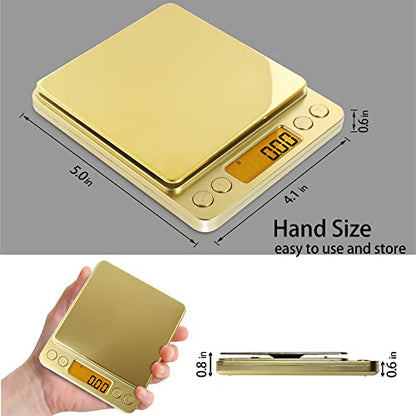 Fuzion Digital Scale .01 Gram Accuracy, 500g Small Kitchen Food Scales | 2 Trays Included for Jewelry, Gold, Herb, Powder, Spice, Coffee, Coin - Weight Gram and Oz - color: Gold