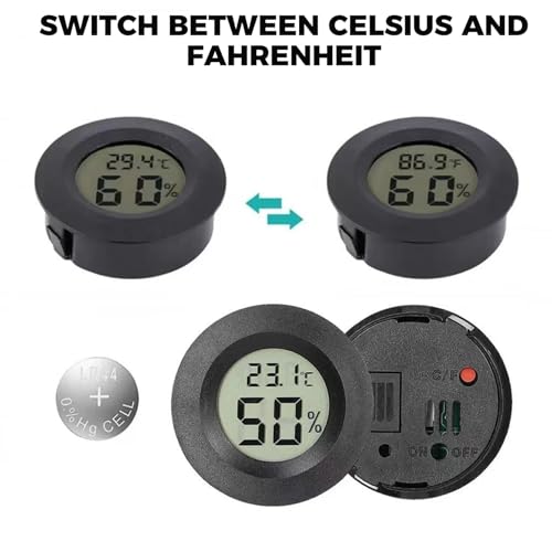 4-Pack Reptile Thermometer and Humidity Gauge, Round LCD Digital Hygrometer for Reptile Tank, Terrarium, Greenhouse, Indoor Home Monitoring