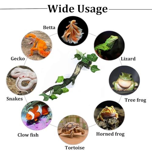 PINVNBY Reptile Corner Branch Resin Climb Tree Branch Decor with Leaves Terrarium Plant Decoration with Suction Cup Gecko Plant Ornament for Amphibian Lizard Snake Climbing (1 Pcs)