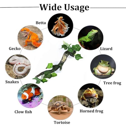 PINVNBY Reptile Corner Branch Resin Climb Tree Branch Decor with Leaves Terrarium Plant Decoration with Suction Cup Gecko Plant Ornament for Amphibian Lizard Snake Climbing (1 Pcs)