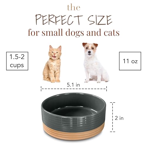 Mora Ceramic Pet Bowl Size Small - Food/Water Dish for Puppy Dogs, Cats, Guinea Pig, Rabbit, Hamster, Snake, ect. 11oz or 2 Cups - Basic Bowls for Your Dog or Cat, Mix and Match for a Set - Charcoal - color: Charcoal, size: Small