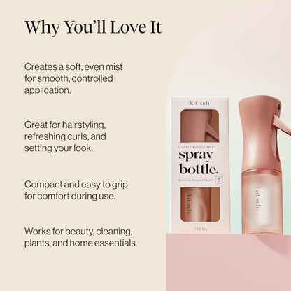 Kitsch Continuous Spray Bottle for Hair – Terracotta, 150ml | Fine Mister Spray Bottle & Water Spray Bottle – Recycled Hair Spray Bottle – Spray Bottles for Cleaning, Styling, & More - color: Terracotta