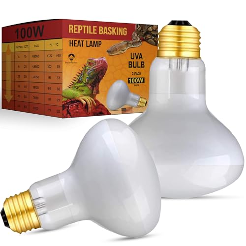 Reptile Heat Lamp Bulb 100 Watts UVA Basking Light for Reptiles and Amphibian, Basking Light for Bearded Dragon, UVA Reptile Light Bulb E26 Base 2 Pack - style: 100WR25-WHITE-2PK