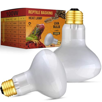 Reptile Heat Lamp Bulb 100 Watts UVA Basking Light for Reptiles and Amphibian, Basking Light for Bearded Dragon, UVA Reptile Light Bulb E26 Base 2 Pack - style: 100WR25-WHITE-2PK