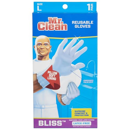 Mr. Clean Bliss Cleaning Gloves Premium Reusable Vinyl Latex-Free Gloves with Non-Slip Grip, Large - size: Large (Pack of 2)