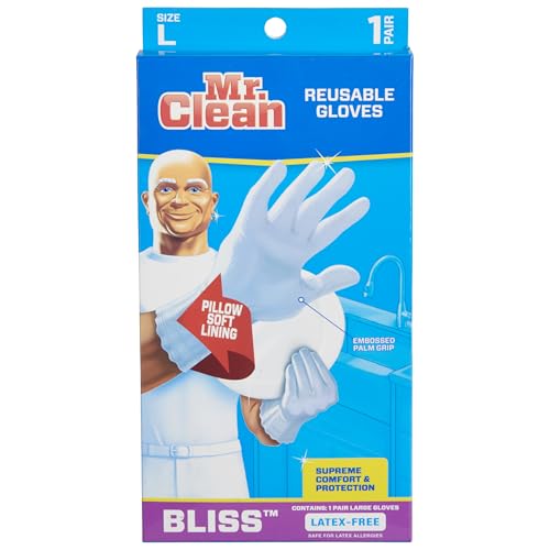 Mr. Clean Bliss Cleaning Gloves Premium Reusable Vinyl Latex-Free Gloves with Non-Slip Grip, Large - size: Large (Pack of 2)